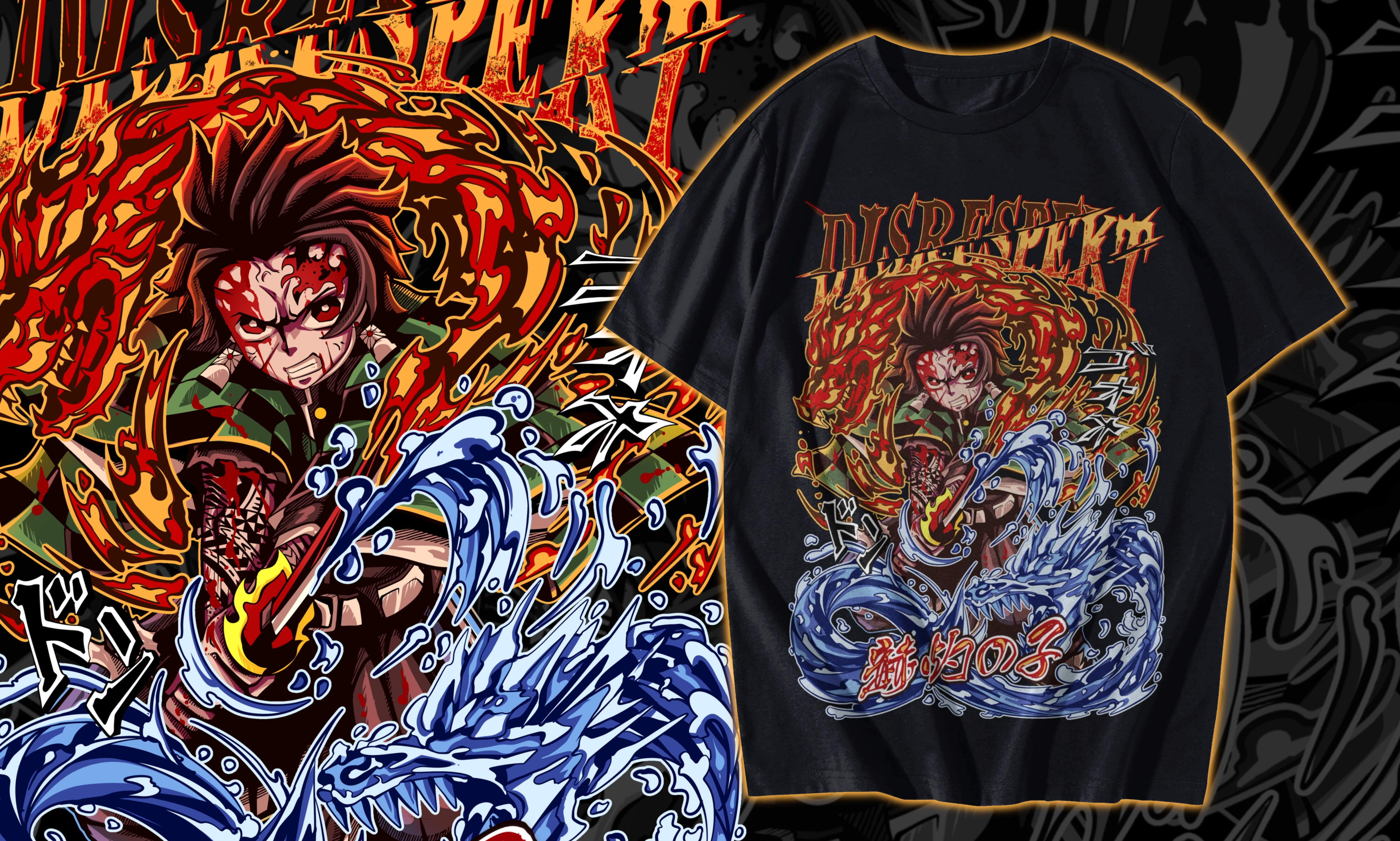 Demon Slayer × Disrespekt – Tanjiro Oversized Tee (Black)