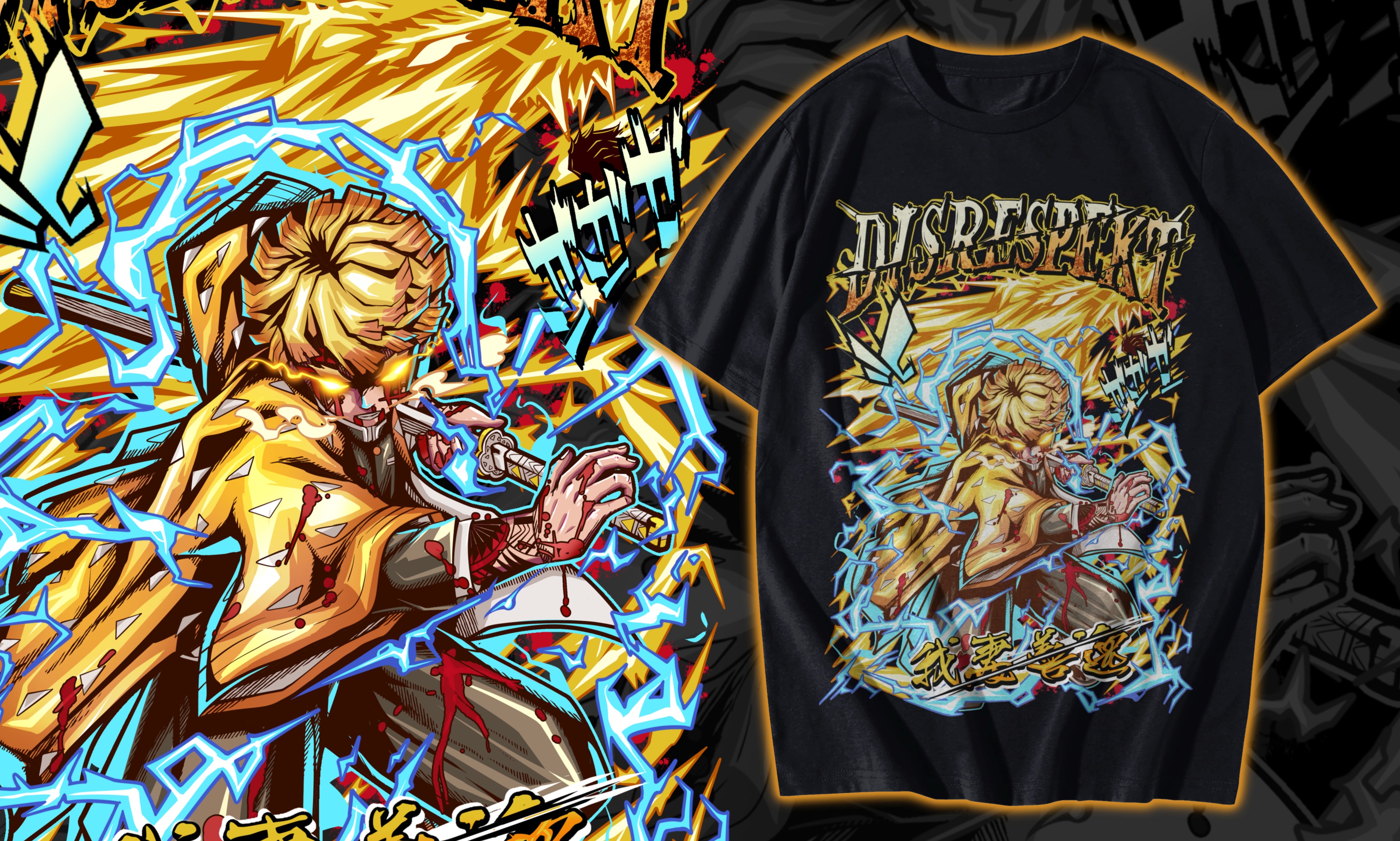 Demon Slayer × Disrespekt – Zenitsu Oversized Tee (Black)